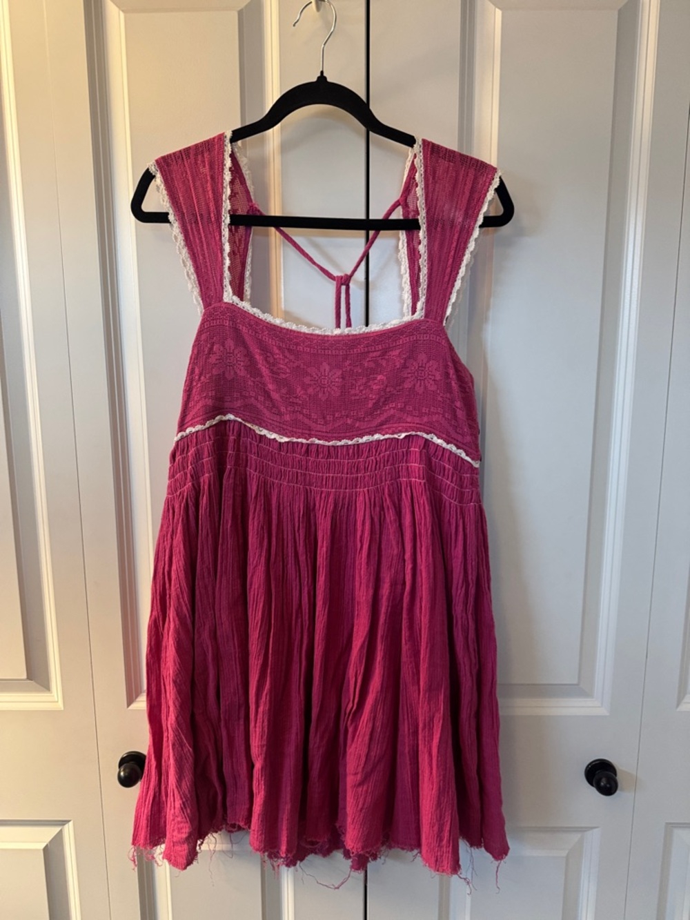 Free People Fuchsia Boho Sun Dress with Lace Trim